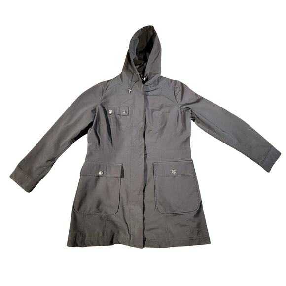 Kristen Blake Mid Anorak Flap Pockets Hooded Full Zip Jacket Black Womens Sze M - Picture 1 of 8